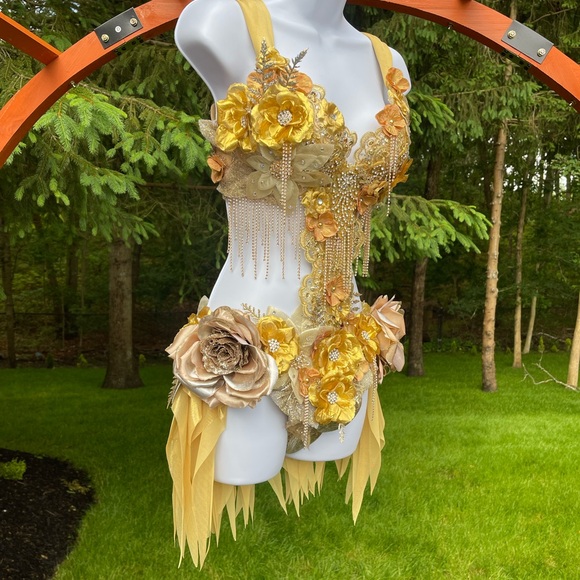 Dripping in Gold Golden Diamond Spring Fairy Goddess Monokini Dress Costume - Picture 6 of 7